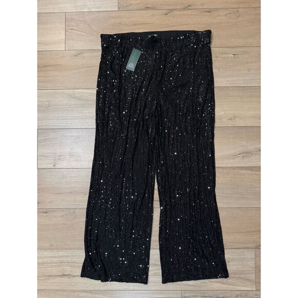 Women's Mid Rise Wide Leg Holiday Black Sequin Pants Wild Fable XXL Dress - Picture 1 of 2